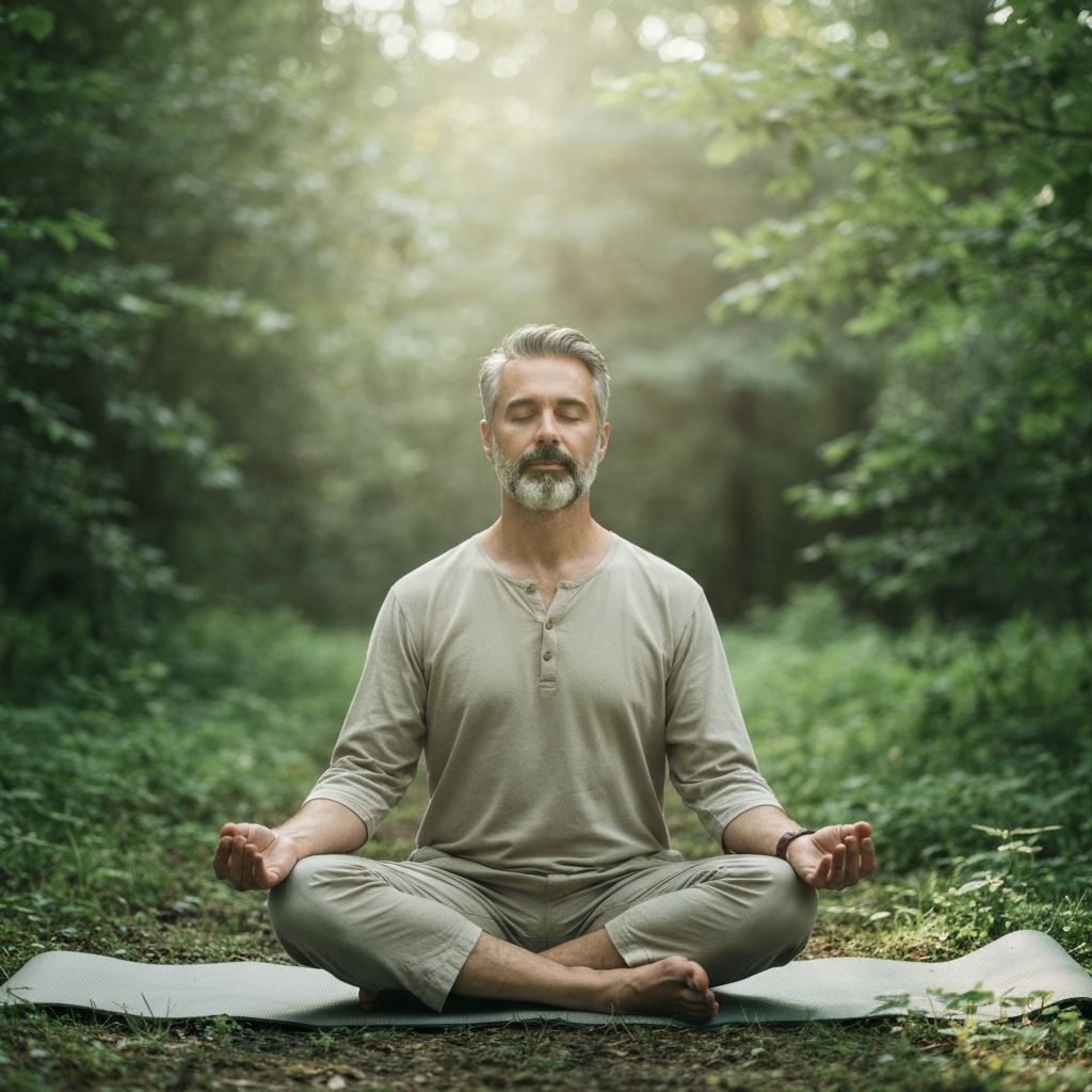 Person meditating in serene natural setting